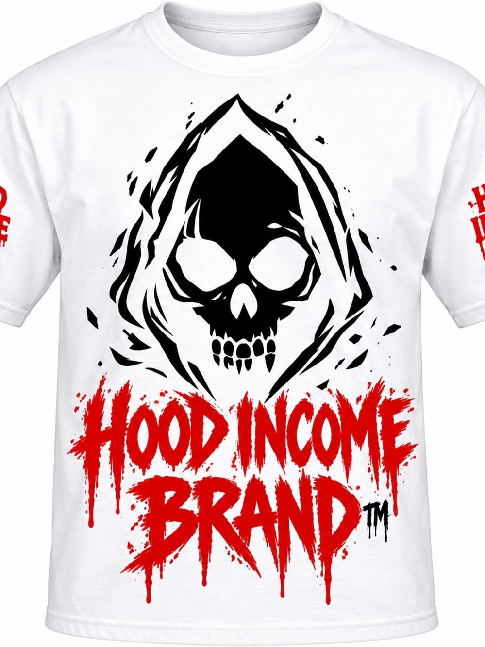 HOOD INCOME BRAND TM Graphic Tee - White with Black & Red Skull Design